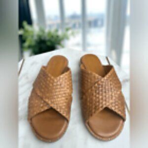 Freda Salvador Dew Leather Woven Studded Slides Sandals Slip-on Size 7.5
